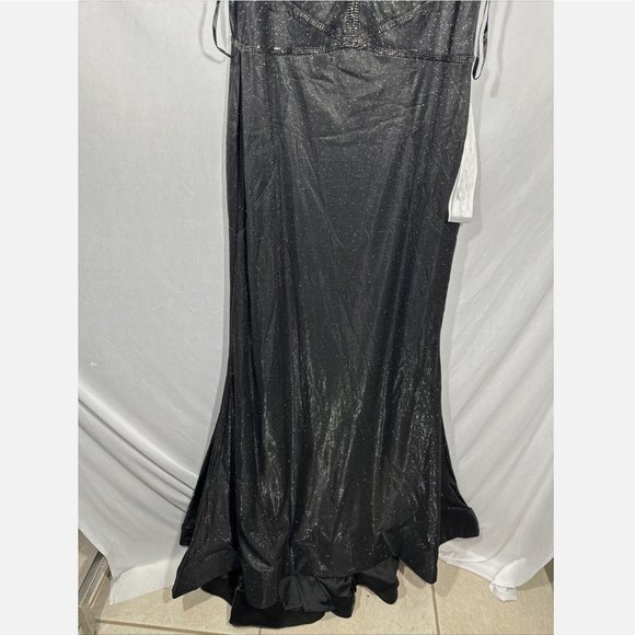 NEW $498 Mac Duggal [ PLUS 14W ] Sleeveless Metallic‎ Glitter Trumpet Gown Black - Picture 10 of 15